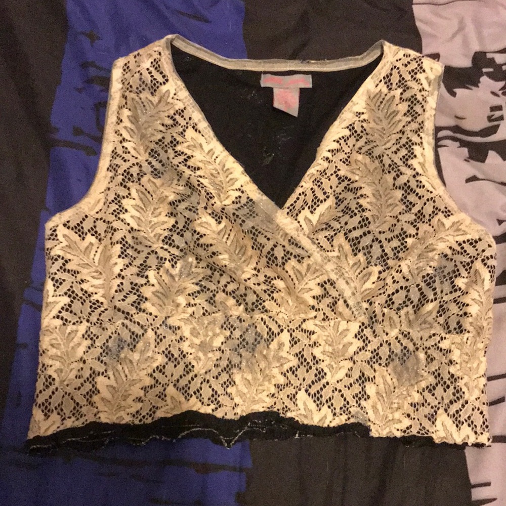 Tan and silver glitter crop top with Leafy pattern